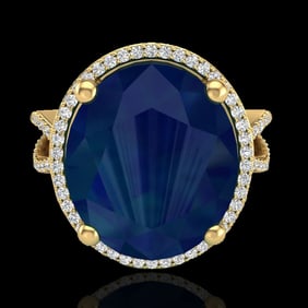 12 ctw Sapphire & Micro Pave VS/SI Diamond Ring 18k Yellow Gold