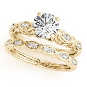 0.94 ctw Certified VS/SI Diamond 2pc Wedding Set Antique 14k Yellow Gold
