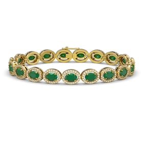 15.2 ctw Emerald & Diamond Micro Pave Halo Bracelet 10k Yellow Gold