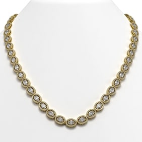 34.96 ctw Oval Cut Diamond Micro Pave Necklace 18K Yellow Gold