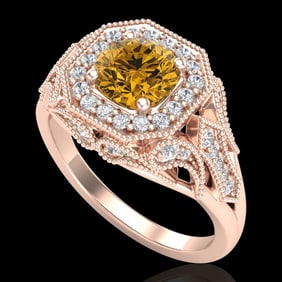 1.75 ctw Intense Fancy Yellow Diamond Art Deco Ring 18k Rose Gold