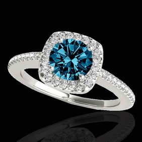 1.25 ctw SI Certified Fancy Blue Diamond Halo Ring 10k White Gold
