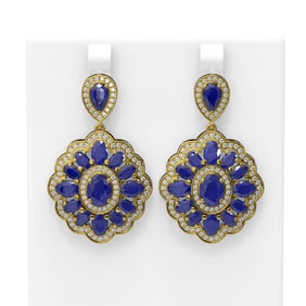19.42 ctw Sapphire & Diamond Earrings 18K Yellow Gold