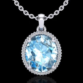 12 ctw Sky Blue Topaz & Micro VS/SI Diamond Necklace 18k White Gold