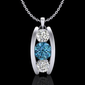 1.07 ctw Fancy Intense Blue Diamond Art Deco Necklace 18k White Gold