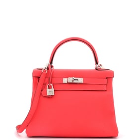 Hermes Kelly Handbag Rouge Pivoine Clemence