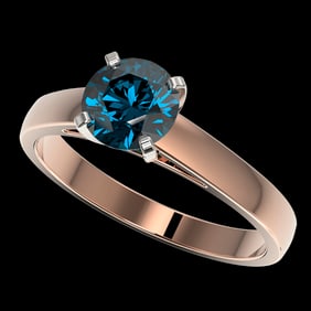 1.25 ctw Certified Intense Blue Diamond Engagment Ring 10k Rose Gold