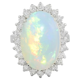Natural Opal Diamond Ring in 14