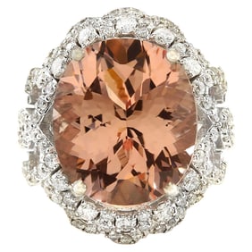 Natural Morganite Diamond Ring In 14