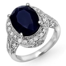 7.0 ctw Blue Sapphire & Diamond Ring 14k White Gold