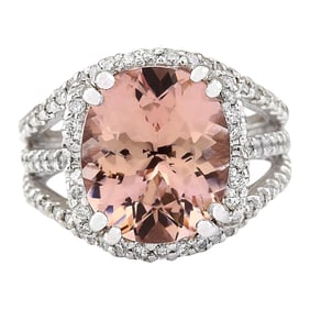 Dazzling Natural Morganite Diamond Ring In