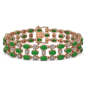 25.85 ctw Jade & Diamond Bracelet 10K Rose Gold