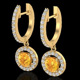 1.75 ctw Citrine & Micro Pave VS/SI Diamond Earrings 18k Yellow Gold