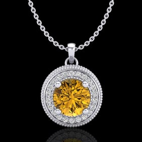 1.25 ctw Intense Fancy Yellow Diamond Art Deco Necklace 18k White Gold