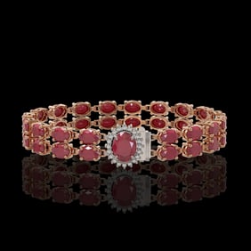 30.12 ctw Ruby & Diamond Bracelet 14K Rose Gold