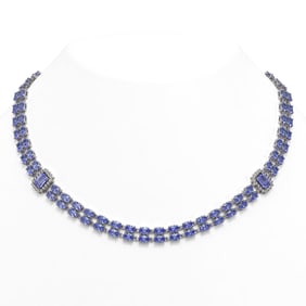 35.32 ctw Tanzanite & Diamond Necklace 14K White Gold