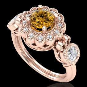 1.5 ctw Intense Fancy Yellow Diamond Art Deco Ring 18k Rose Gold