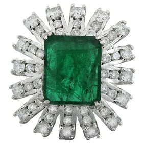 Emerald Diamond Ring 14K White Gold