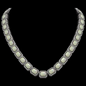 53.59 ctw Opal & Diamond Micro Pave Halo Necklace 10k White Gold