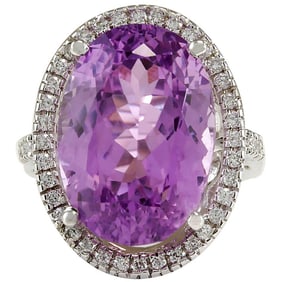 Kunzite Diamond Ring 14K White Gold