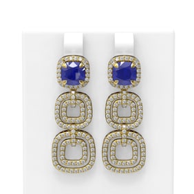7.12 ctw Sapphire & Diamond Earrings 18K Yellow Gold