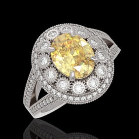3.75 ctw Canary Citrine & Diamond Victorian Ring 14K White Gold