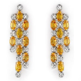 6.33 ctw Yellow Sapphire & Diamond Earrings 14k White Gold