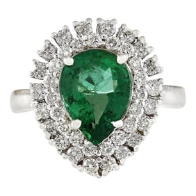 Emerald 14K White Gold Diamond Ring