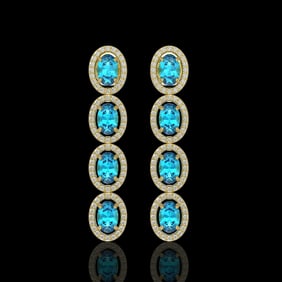 6.28 ctw Swiss Topaz & Diamond Micro Pave Halo Earrings 10k Yellow Gold