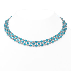 38.99 ctw Swiss Topaz & Diamond Necklace 10K White Gold