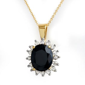 5.20 ctw Blue Sapphire & Diamond Pendant 14k Yellow Gold