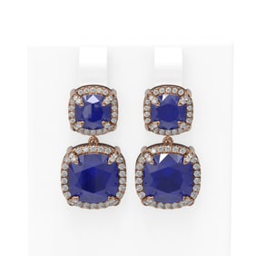 15.93 ctw Sapphire & Diamond Earrings 18K Rose Gold