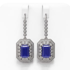 14.16 ctw Sapphire & Diamond Victorian Earrings 14K White Gold