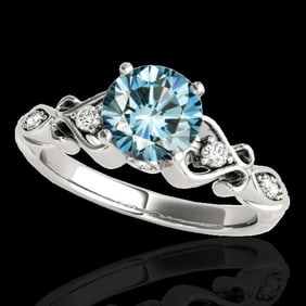 1.15 ctw SI Certified Fancy Blue Diamond Antique Ring 10k White Gold