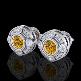 1.5 ctw Intense Fancy Yellow Diamond Art Deco Earrings 18k White Gold