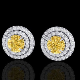 2 ctw Citrine & Micro Pave VS/SI Diamond Stud Earrings 18k White Gold