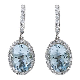 Aquamarine Diamond Earrings In 14 Karat