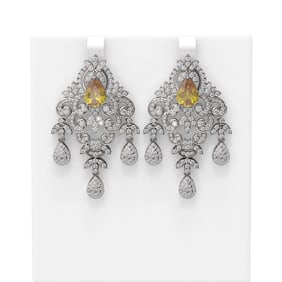 13.55 ctw Canary Citrine & Diamond Earrings 18K White Gold