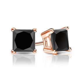 Natural 2.50 CTW Black Diamond Stud Earrings 14K Rose Gold