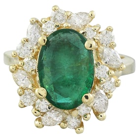 Emerald Diamond Ring 14K Yellow Gold