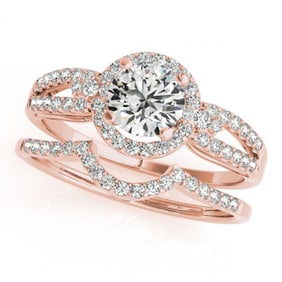 1.36 ctw Certified VS/SI Diamond 2pc Wedding Set Halo 14k Rose Gold