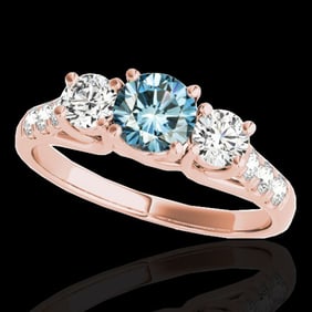 3.25 ctw SI Certified Fancy Blue Diamond 3 Stone Ring 10k Rose Gold