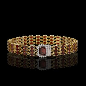 21.51 ctw Garnet & Diamond Bracelet 14K Yellow Gold
