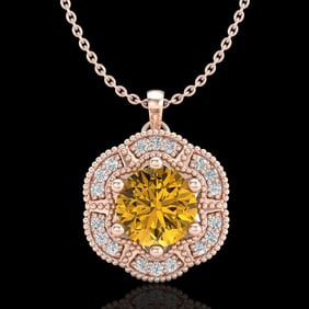 1.01 ctw Intense Fancy Yellow Diamond Art Deco Necklace 18k Rose Gold