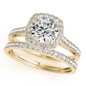 1.12 ctw Certified VS/SI Diamond 2pc Wedding Set Halo 14k Yellow Gold