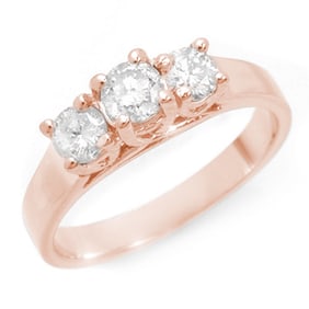 1.0 ctw Certified VS/SI Diamond 3 Stone Ring 14k Rose Gold