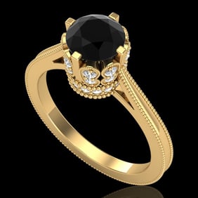 1.5 ctw Fancy Black Diamond Engagment Art Deco Ring 18k Yellow Gold