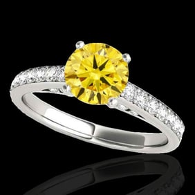 1.5 ctw Certified SI/I Fancy Intense Yellow Diamond Ring 10k White Gold