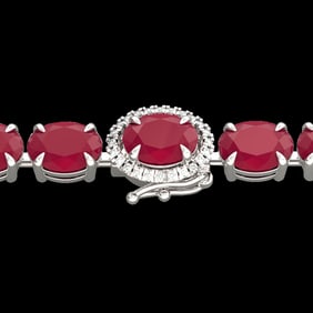 37 ctw Ruby & VS/SI Diamond Eternity Micro Bracelet 14k White Gold