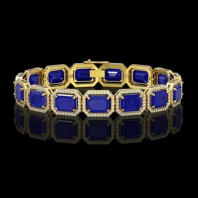 38.61 ctw Sapphire & Diamond Micro Pave Halo Bracelet 10k Yellow Gold